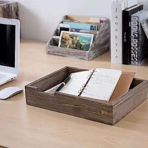 Rustic personalized customized cheaper wholesale  big Vintage Wood Office Desktop Paper, File, Folder, Magazine Holder Tray 2020