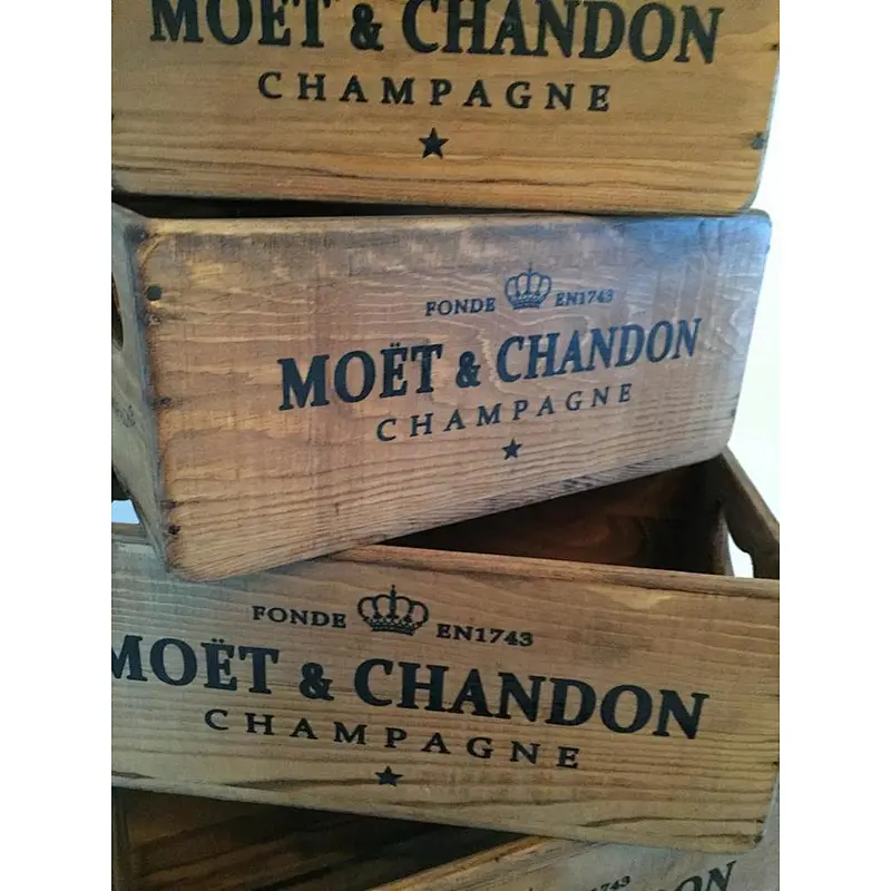Hot Set of 5 Nesting Ash Brown Wood Accent Crates Box For Storage Champagne