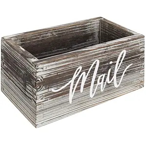 Rustic Torched Wood Tabletop Decorative Mail Holder Box