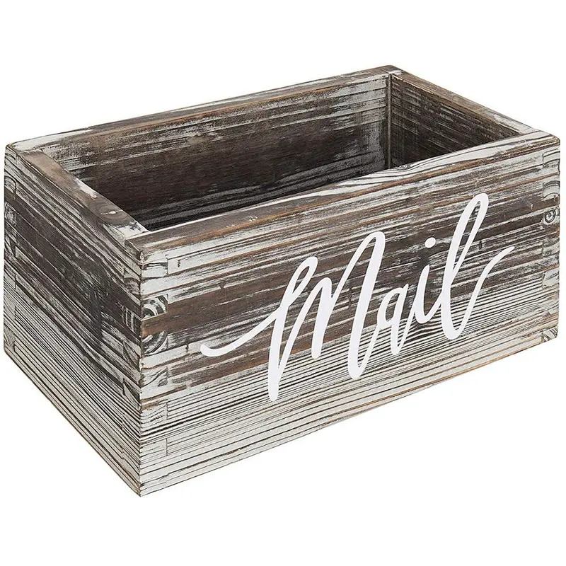 Rustic Torched Wood Tabletop Decorative Mail Holder Box