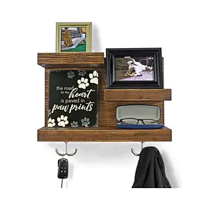 Bathroom Shelf Organizer with Towel Hooks  Modern Farmhouse Brown Country Storage  Apartment Decor