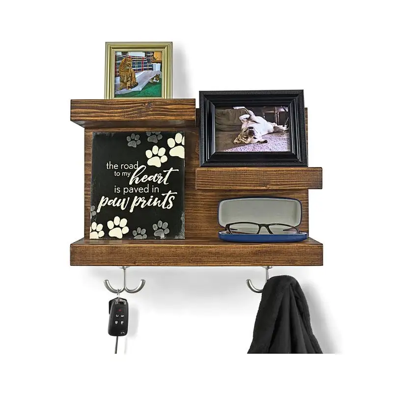 Bathroom Shelf Organizer with Towel Hooks  Modern Farmhouse Brown Country Storage  Apartment Decor