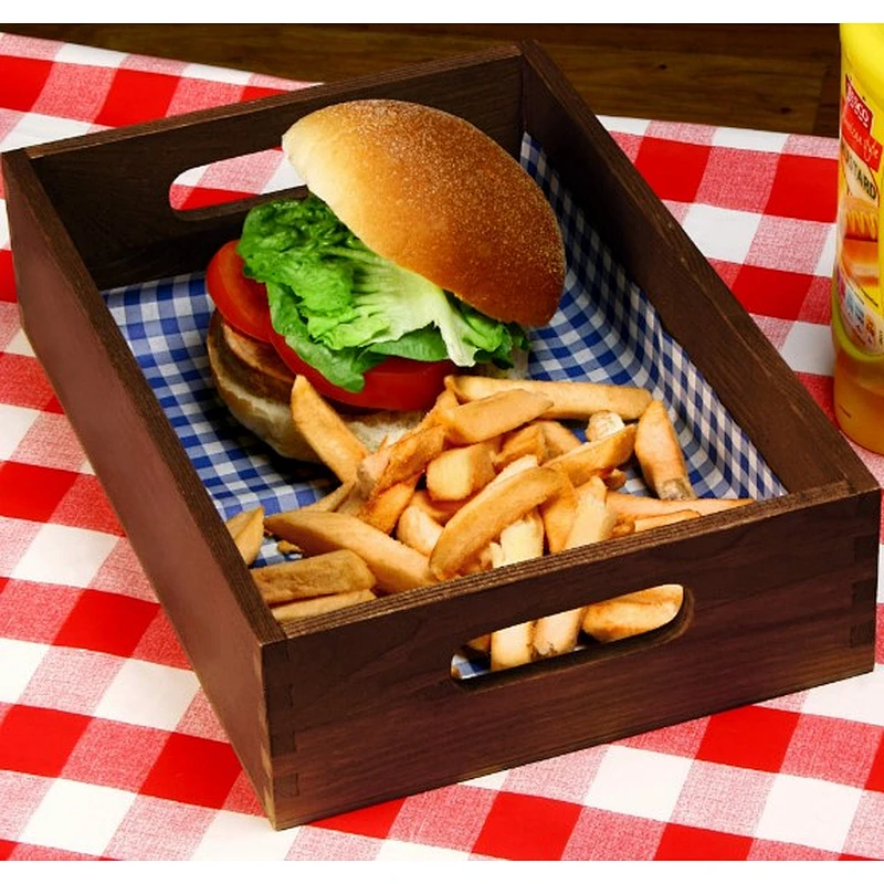 2020 popular Custom  Rustic Wooden Tray  Hamburger Dark Pine with lining