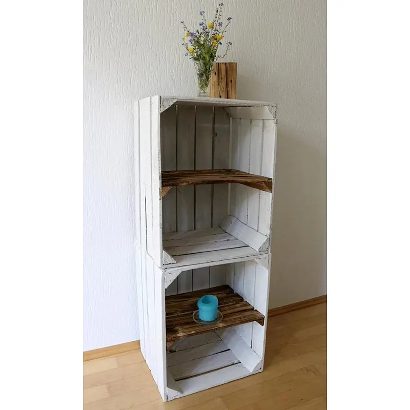 Shoe shelf old white OBSTKISTE with intermediate board sturdy wooden crates