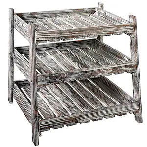 Catchall Valet Tray-Multipurpose 3-Tier Country Rustic Wood Crate Design Tabletop Organizer Display Rack