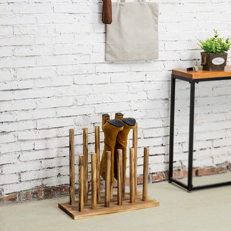 Wood Decor  MyGift 6-Pair Natural Wood Inverted Boot Storage Rack