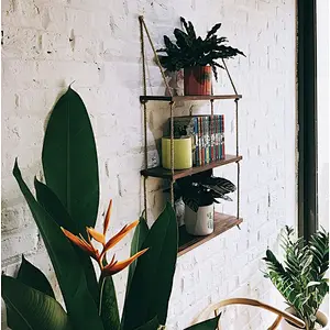 Rustic Ladder Planter Shelf- Rustic Wood and Rope Ladder Shelf, Bathroom Organizer, Entryway Shelf for book