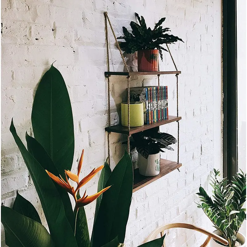 Rustic Ladder Planter Shelf- Rustic Wood and Rope Ladder Shelf, Bathroom Organizer, Entryway Shelf for book