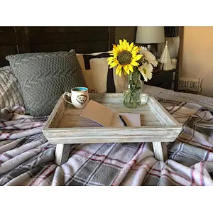 Antique Style Wooden Serving Tray- White tray, Coffee Table Tray,Rustic Wooden Serving Tray