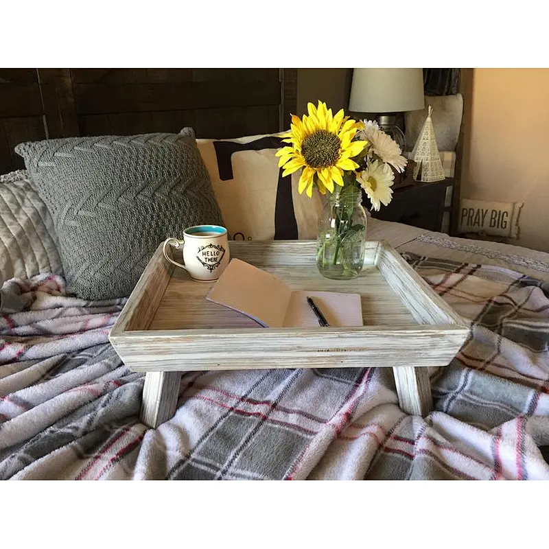 Antique Style Wooden Serving Tray- White tray, Coffee Table Tray,Rustic Wooden Serving Tray
