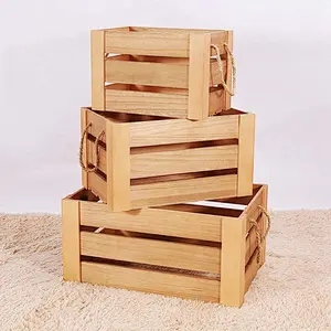 Wood Storage Crate Display Box 3pcs