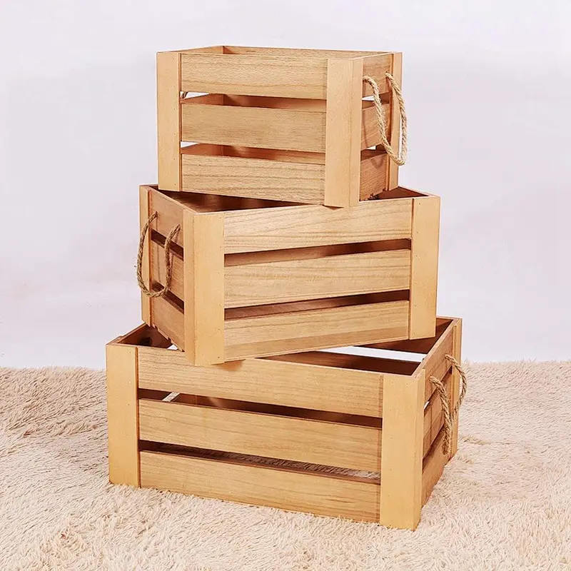 Wood Storage Crate Display Box 3pcs