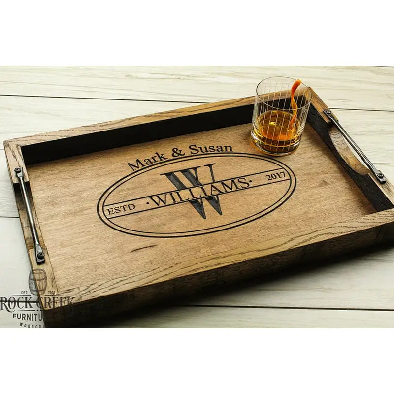 Home decpr Wedding gift personalized serving tray with handles rustic home decor