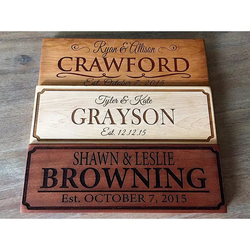 Personalized Engraved Wedding Gifts Wooden Family Name Signs (5x15 Crawford Design, Mahogany Wood Type (Darkest))