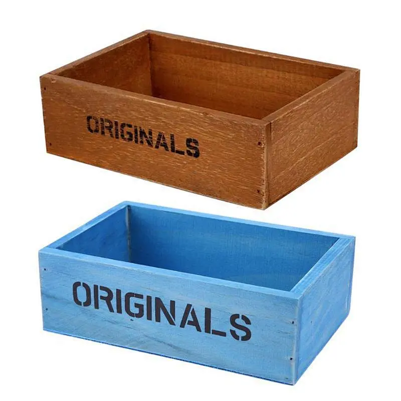 Rustic Antique Wooden Storage Box Vintage Crates Trugs Desktop Stationery Organizer Home