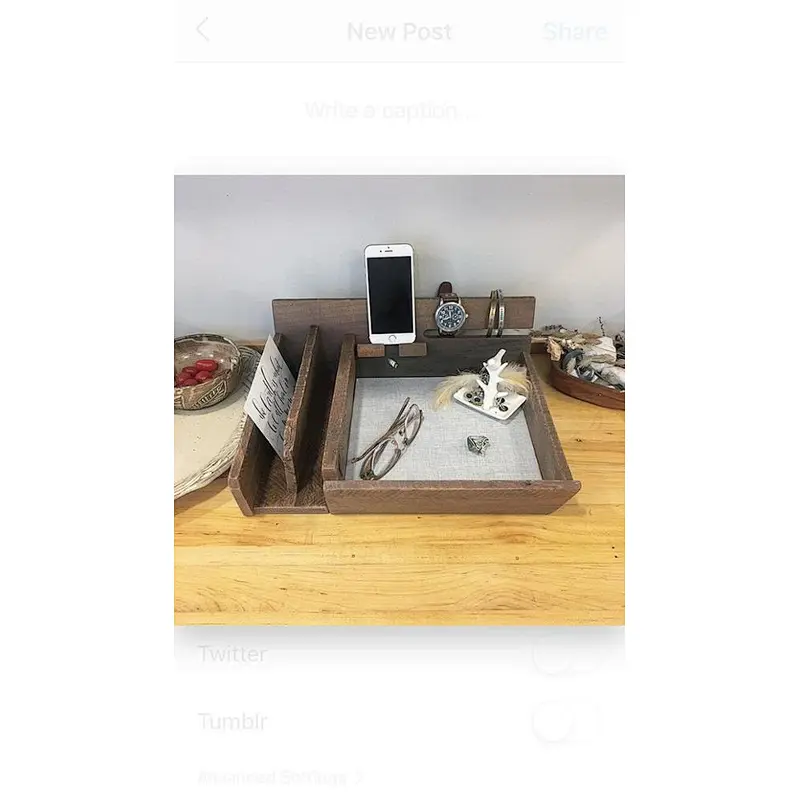 Wood Decor - Wood Home Decor - Wooden Organizer with Drawer-All Purpose Governor Valet | Countertop Organizer | Watch Holder