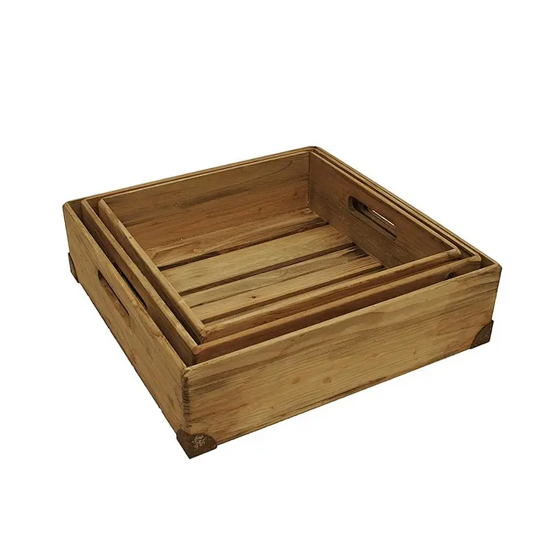 Natural Pine Wood Decorative Crates/Boxes, Set of 3 Custom Wooden Crates