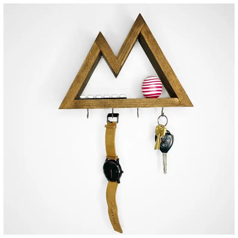 Geometric wall decor Wood mountain shelf key holder key hanger