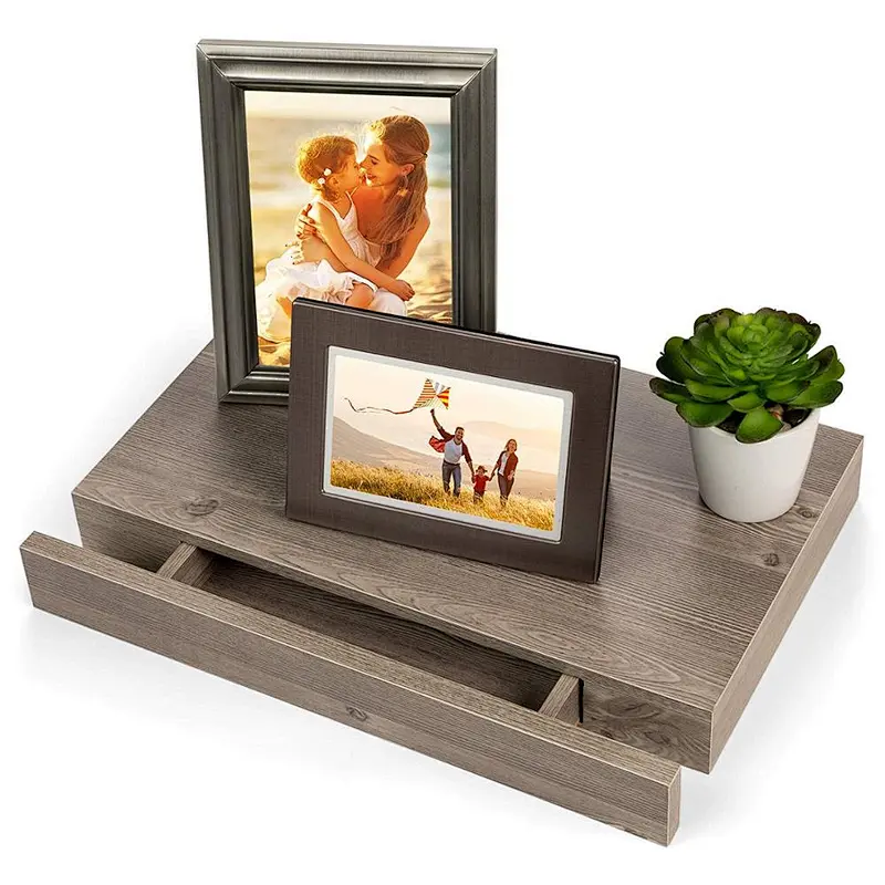 Floating Shelves with Drawer and Mount, Wood Finish Shelf for Bedroom, Bathroom, Kitchen. for Storage and Display