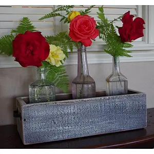 Rustic White Wash Box - Wood Box Centerpiece cheap artificial plants