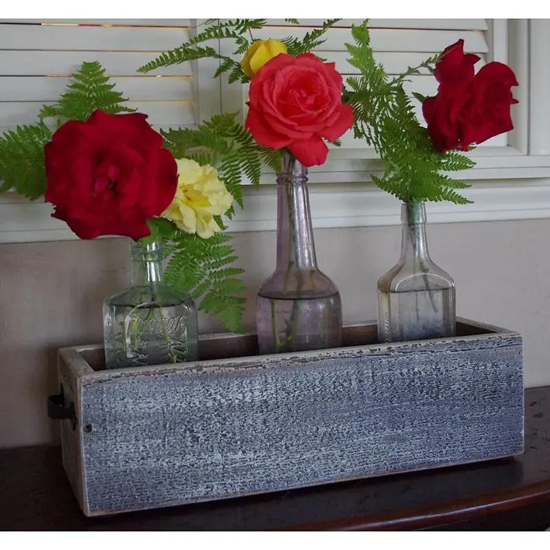 Rustic White Wash Box - Wood Box Centerpiece cheap artificial plants