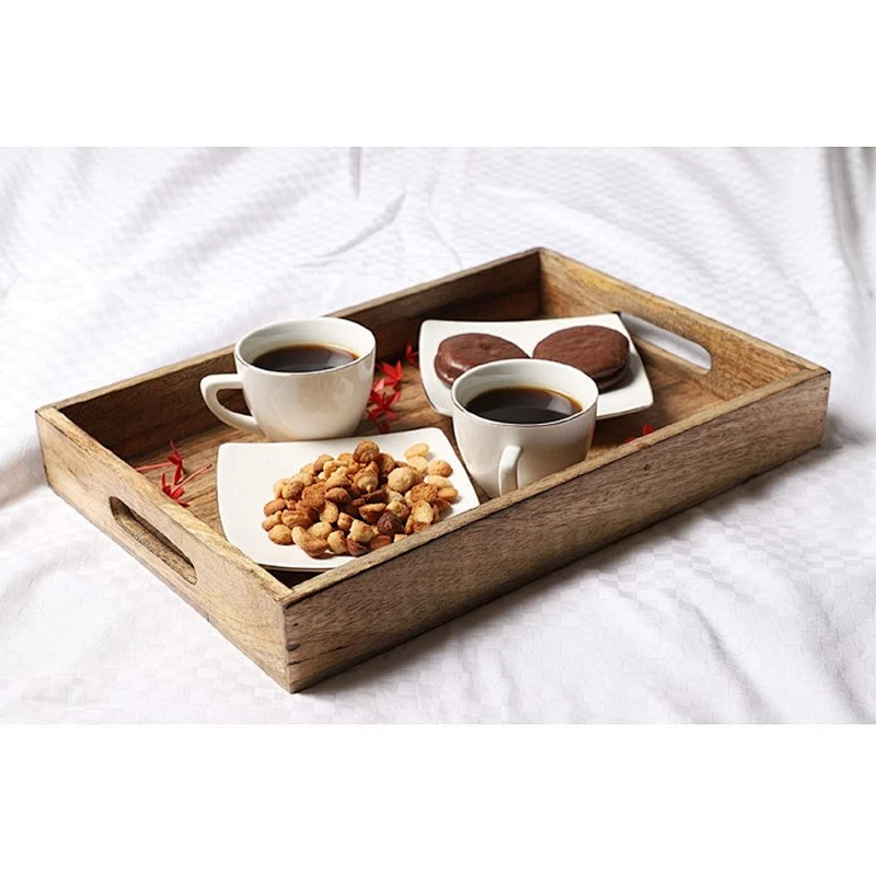 Factory Price Rustic Wooden  Serving Trays for Ottomans Wooden Trays For Decoration Wooden Tray With Handle