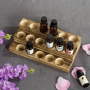 3-Tier Rustic Burnt Wood 17-Bottle Essential Oil Display Stand