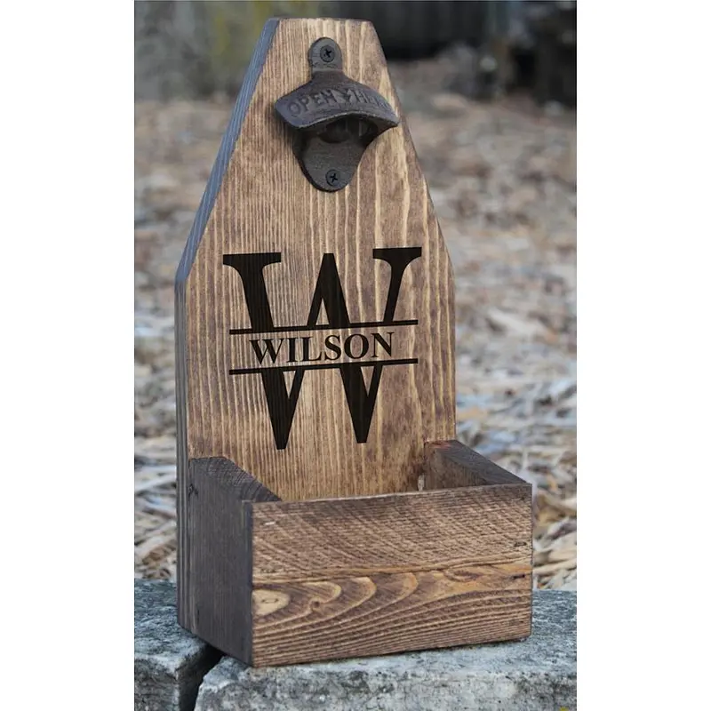 Bottle Cap Catcher PERSONALIZED BEER Bottle Opener & Catcher Rustic Wood Brewery Monogram Groomsman Gift Christmas Gift for Dad