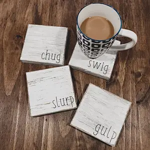 Junji Coaster Set  Funny Coasters  Set of 4 Farmhouse Decor Handpainted Drink Holders CheersWine  Coaster