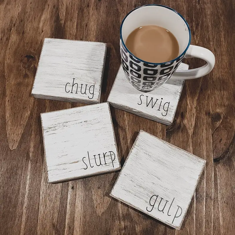 Junji Coaster Set  Funny Coasters  Set of 4 Farmhouse Decor Handpainted Drink Holders CheersWine  Coaster