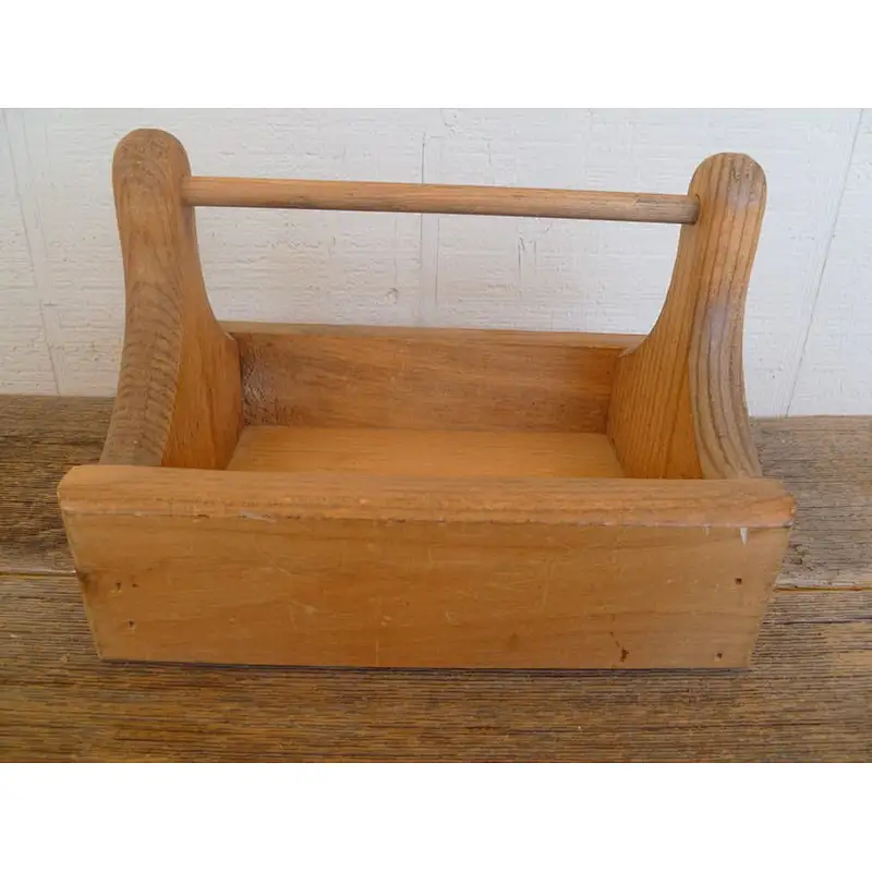 Rustic wholesale antique big cheaper delicate practical Cutlery case tool storage   wooden Bottle Carrier basket