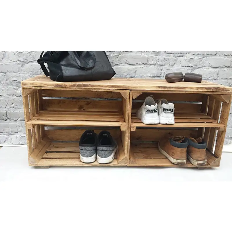 wooden shoe rack .shelving display with  Rural retro minimalist version