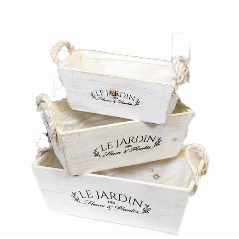 Rustic French Wooden Rope Plant Pots