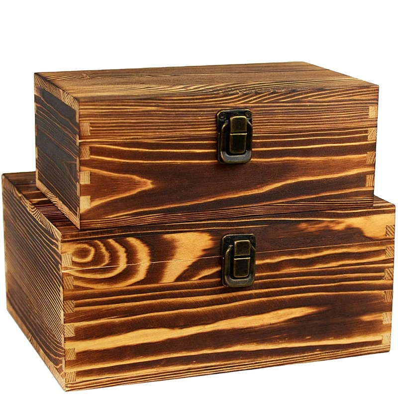 Home Storage Box Natural Wooden Box With Lid Golden Lock Postcard Organizer Handmade Craft Jewelry Case