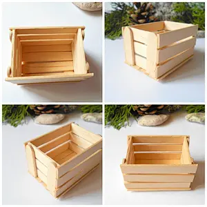 dollhouse basket box- miniature garden  wood  box