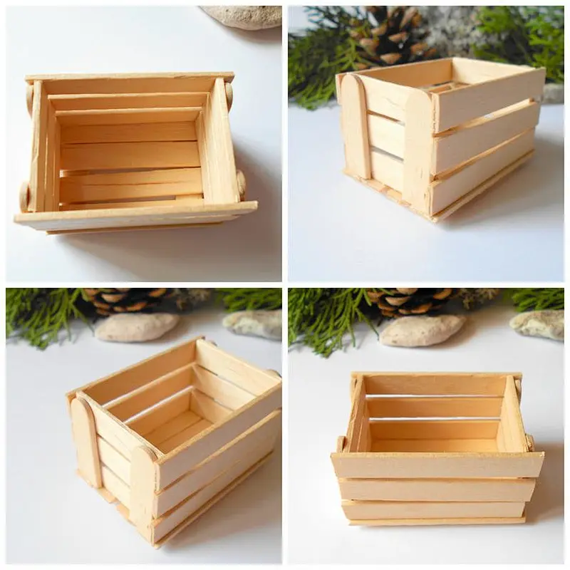 dollhouse basket box- miniature garden  wood  box