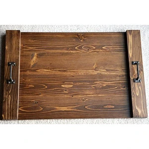 Rustic style hotel wooden etiquette tray with handles