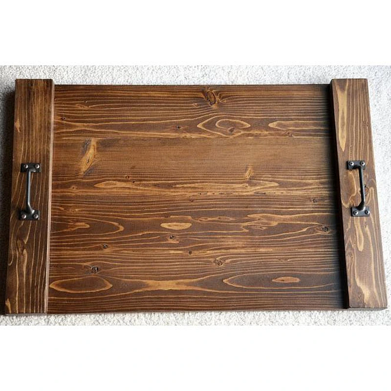 Rustic style hotel wooden etiquette tray with handles