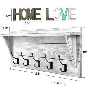 Rustic Coat Rack Wall Mounted Wall Coat Hooks with 2 DIY Decorations Entryway Coat Racks