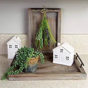 Home Goods Wooden Serving Trays with Handles (2 Pc. Set) Rustic Farmhouse Wood Butler Platters Serve Breakfast Appetizer