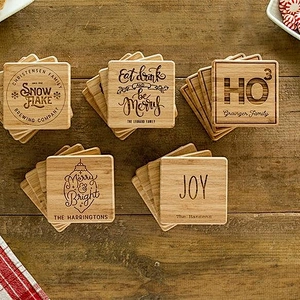 Personalized Christmas Coasters |Custom Drink Mats | Christmas Gift, Rustic Decor, Drink Coaster