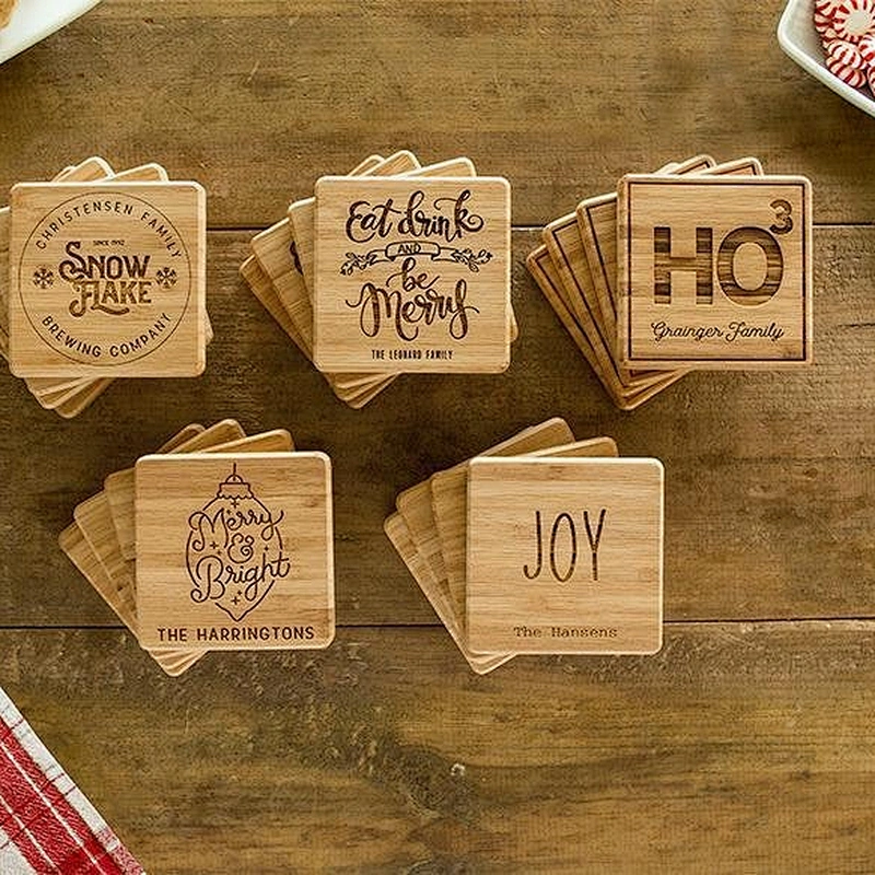 Personalized Christmas Coasters |Custom Drink Mats | Christmas Gift, Rustic Decor, Drink Coaster