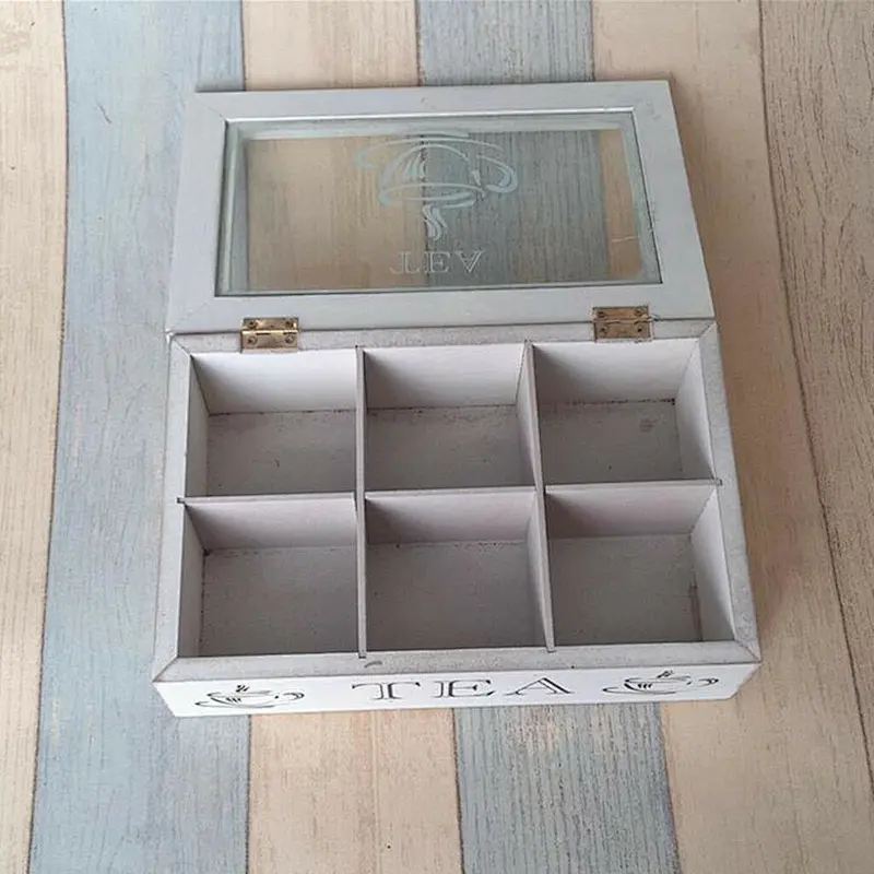 Grid Wooden Storage Divided Box Drawer Desk Organizer Tray with Lid White