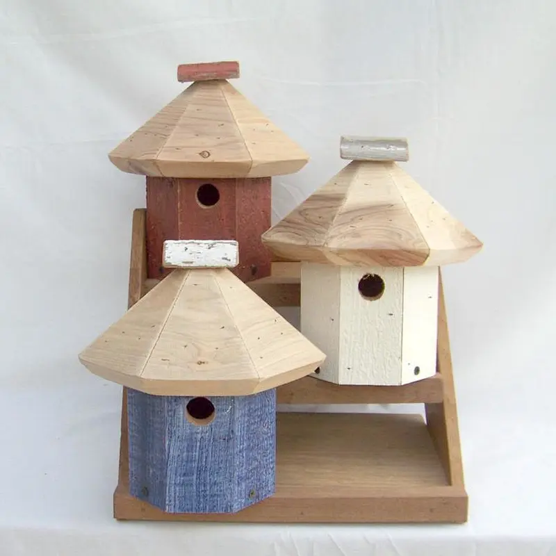 Birdhouses Hanging Americana, Outdoor Wooden Nest Boxes, Red White or Blue Rustic Hand Painted, Choice of Color, Easy clean out