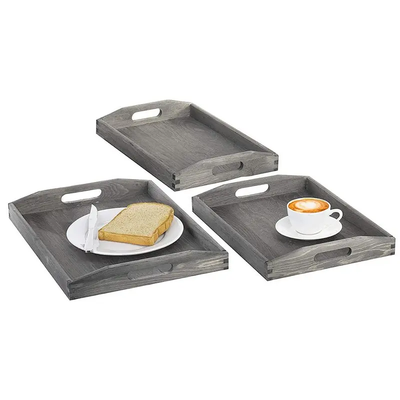 Wooden Serving tray wooden tray handle set 3 wooden  tray for food
