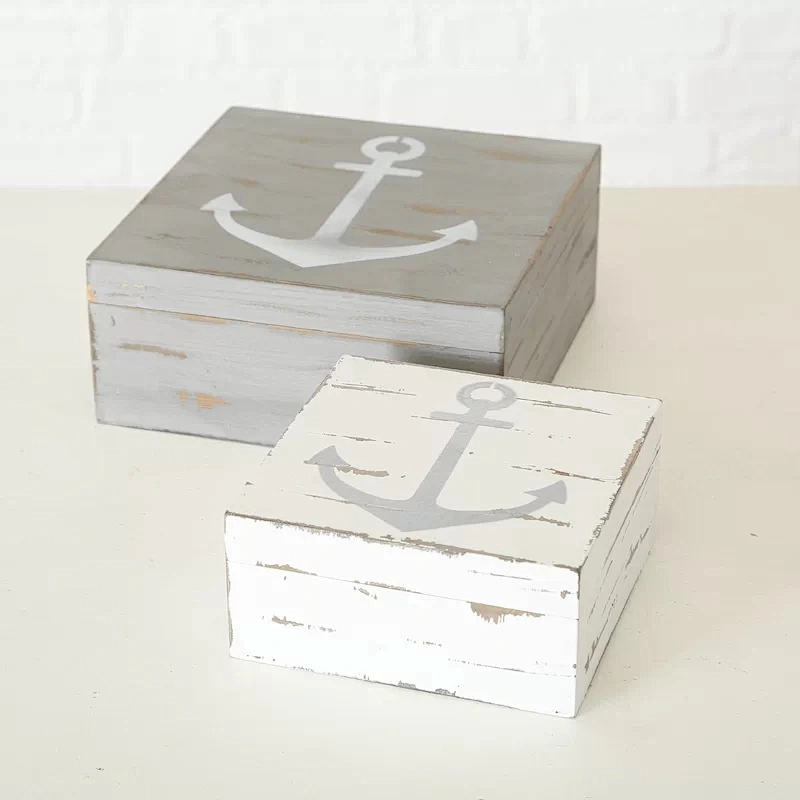 rustic personalized customized big storage boxwooden box lid handle Anchors Away 2 Piece Solid Wood Box Set