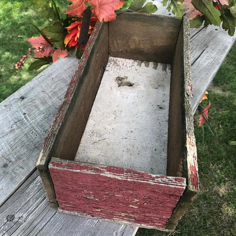 Rustic vintage red crate planter