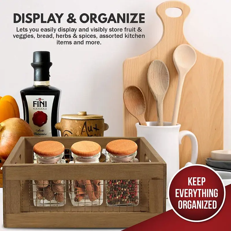 Nesting Countertop Baskets - Wooden Organizer Crates for Kitchen, Bathroom, Pantry | For Fruit, Vegetables, Produce, Br