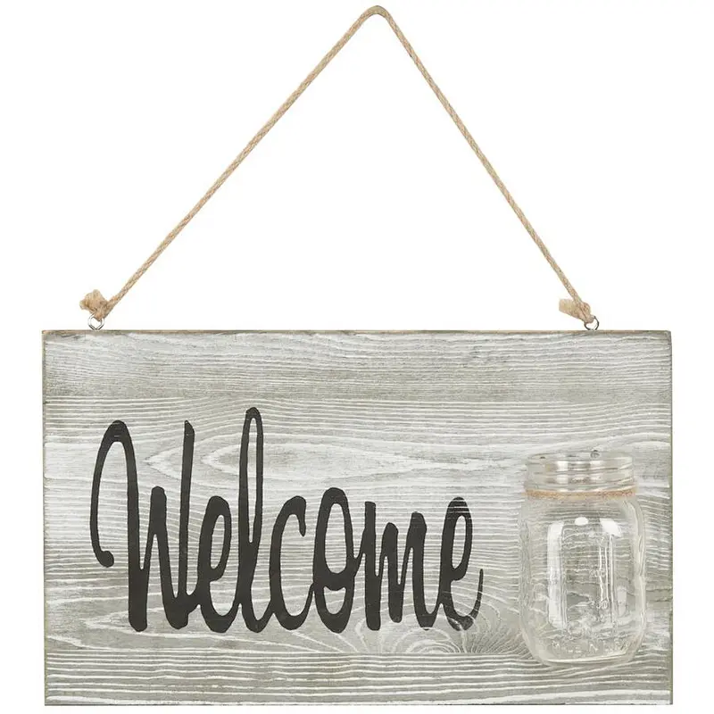 Farmhouse Style Wood Home Welcome Sign with Glass Jar