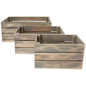 Decorative Wood Crates (Set of 3) , Storage Pallet Boxes with Handles
